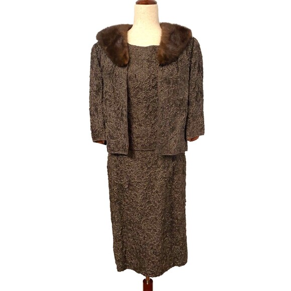 Vtg 50's RIVIERA INTERNATIONAL Genuine Fur Jacket Blazer Skirt Suit Womens Small - Picture 1 of 16